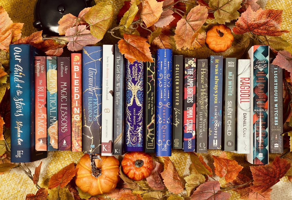 Atmospheric Book Stack with Autumn