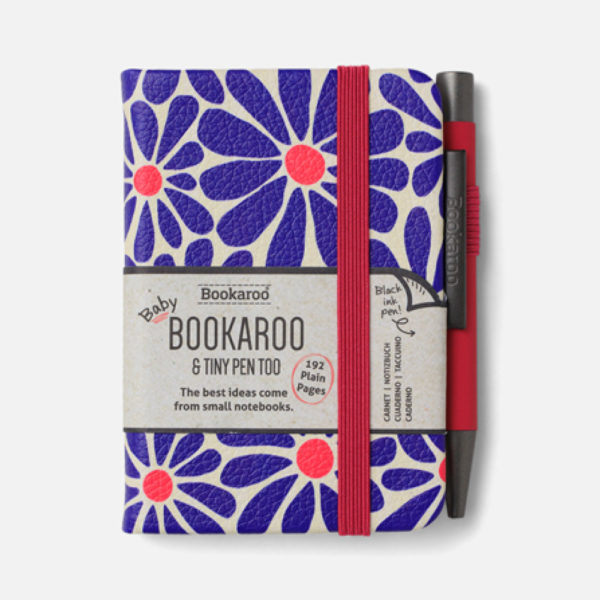 Tiny Bookaroo Notebook with Mini Pen - Pink & Purple Daisy (A7)