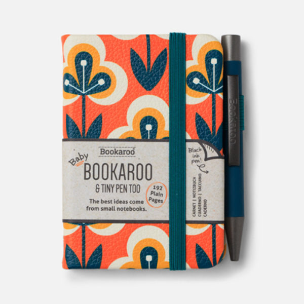 Tiny Bookaroo Notebook with Mini Pen - Teal & Orange Retro (A7)