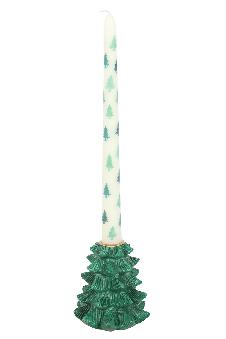 Green Fir Tree Christmas Candle Holder with Taper Candle - Image 2