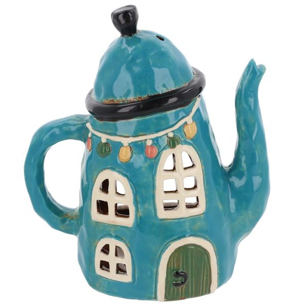 Village Pottery Teapot House Blue - Tealight