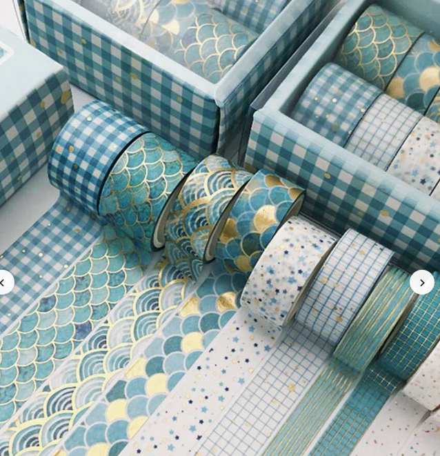 10 Rolls of Mixed Blue Washi Tape
