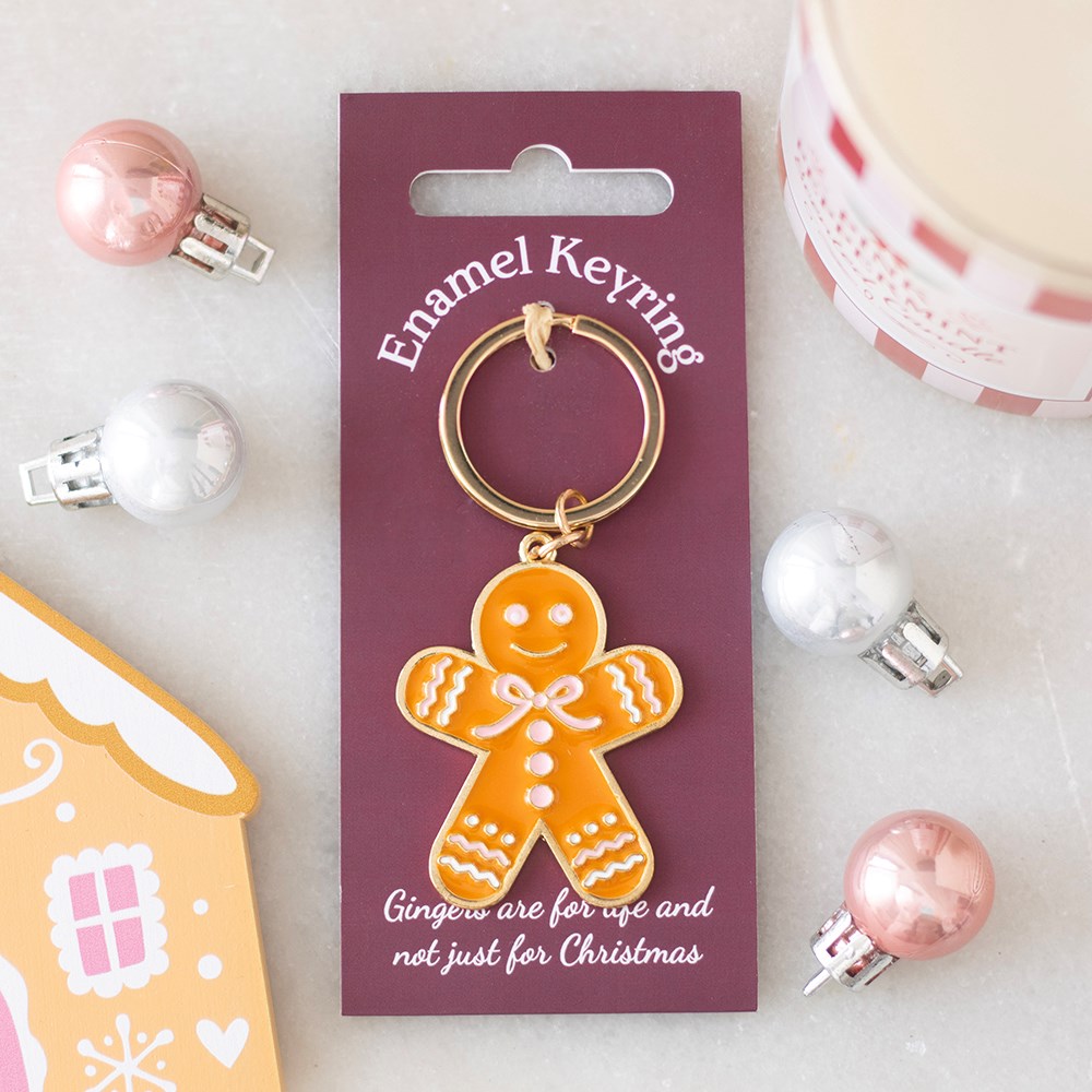 Pink Bow Gingerbread Man Christmas Keyring