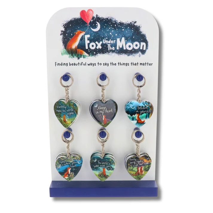 Fox Under the Moon Heart Shaped Token Keyrings