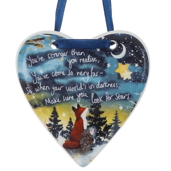Fox Under the Moon Ceramic Hanging Heart: Stars