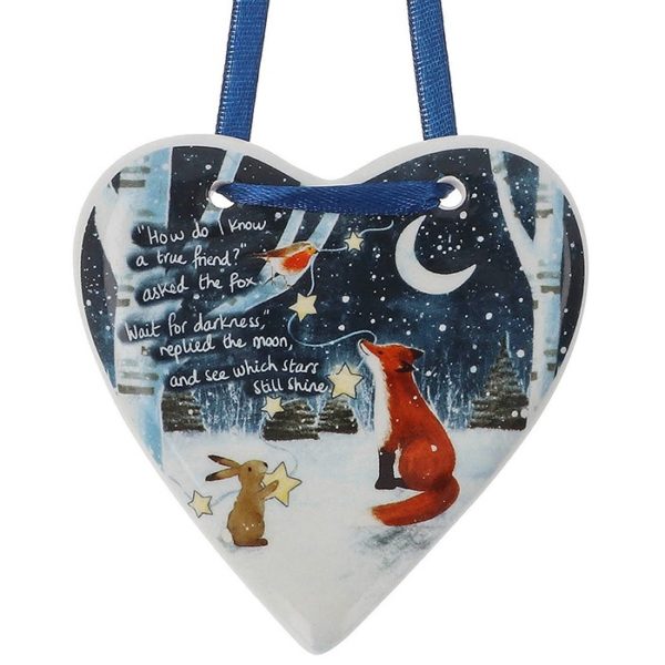 Fox Under the Moon Ceramic Hanging Heart: True Friend