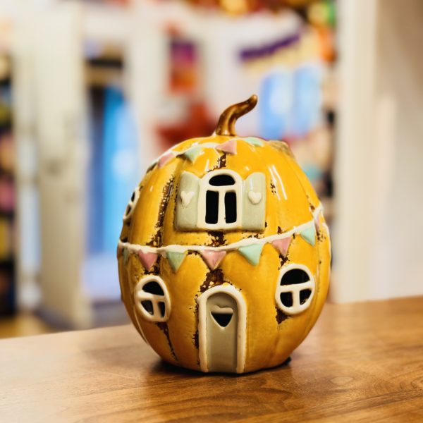 Village Pottery Pumpkin House Yellow