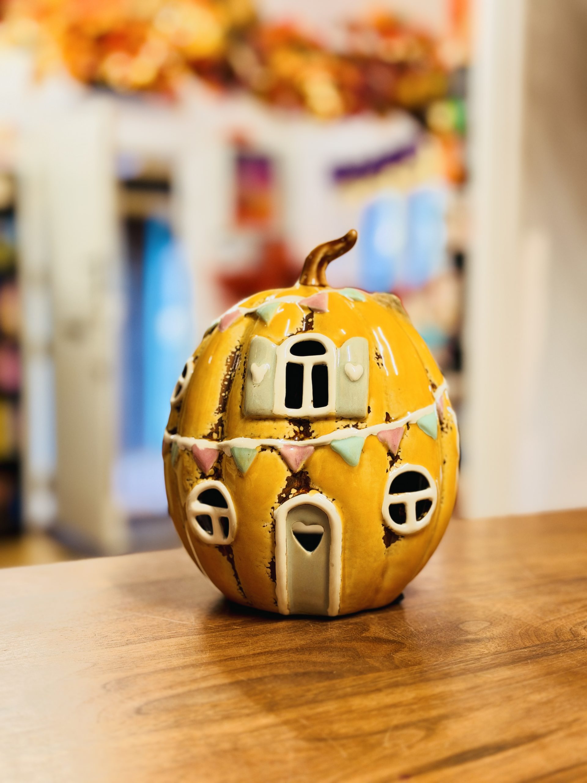 Village Pottery Pumpkin House Yellow